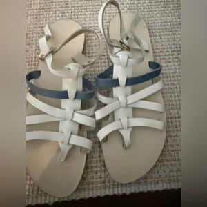 Hand made GREECE - genuine leather. White and Navy Strappy